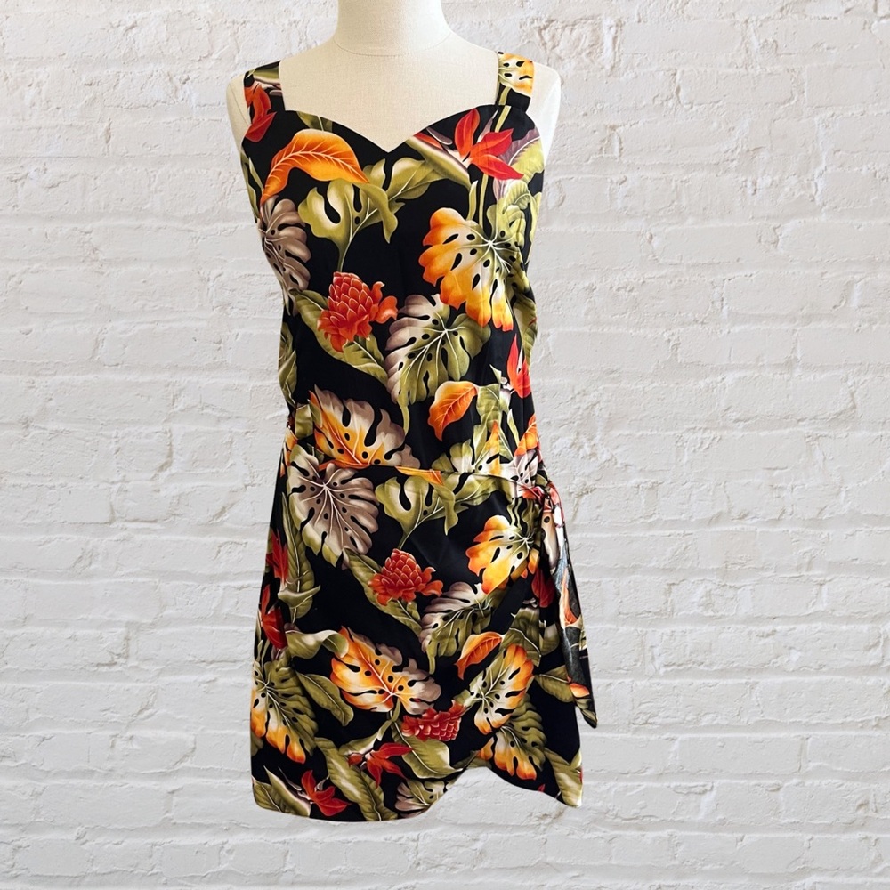 Muu Muu Apparel black and tropical floral print shirt dress